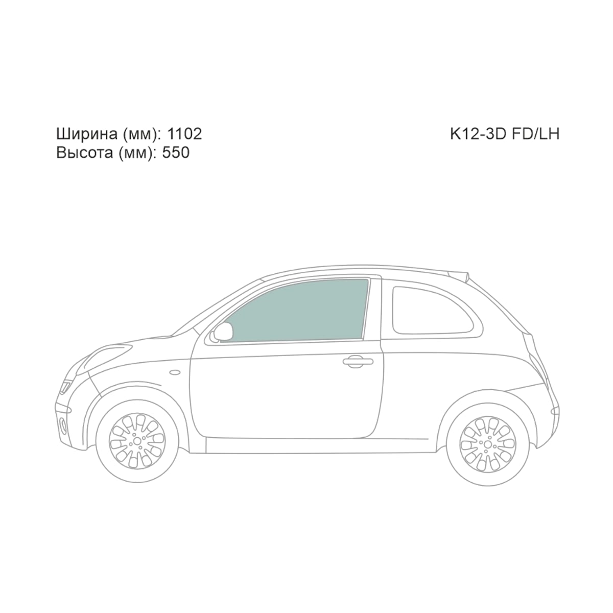 XYG Стекло боковое опускное (Спереди/ Слева/ Цвет зеленый) Nissan March 02-10 / Micra 03-10