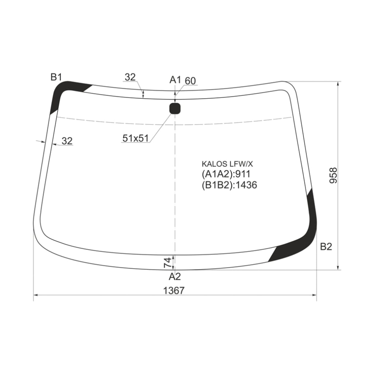 XYG Стекло лобовое Chevrolet Aveo 02-09 / Kalos 03-08 KALOSLFW/X