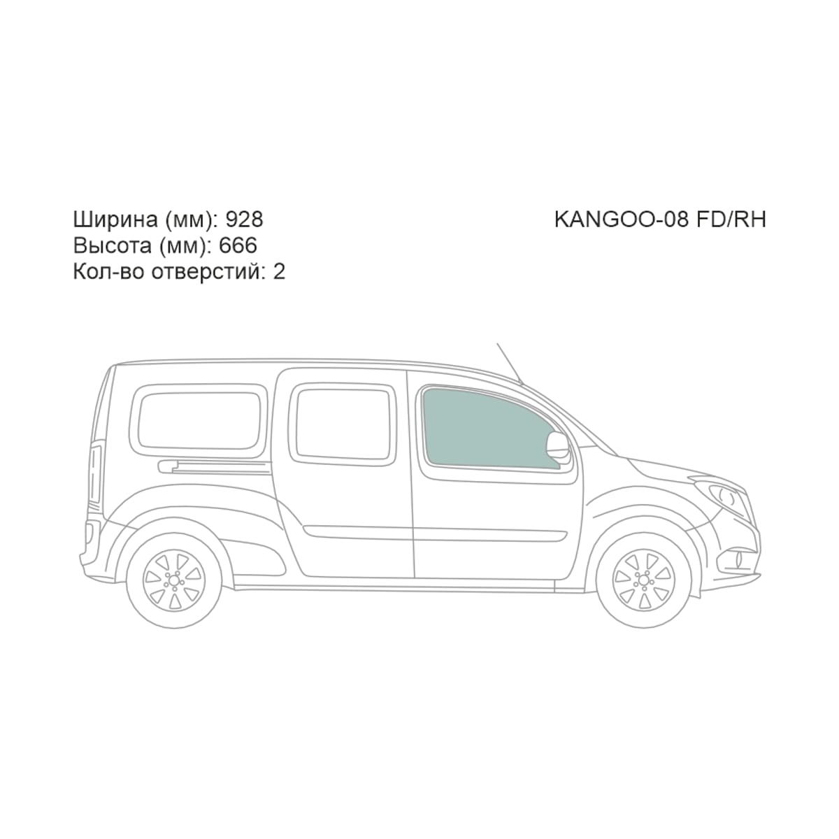 XYG Стекло боковое опускное (Спереди/ Справа/ Цвет зеленый) Renault Kangoo 08-16 / Mercedes-Benz Citan 12-19