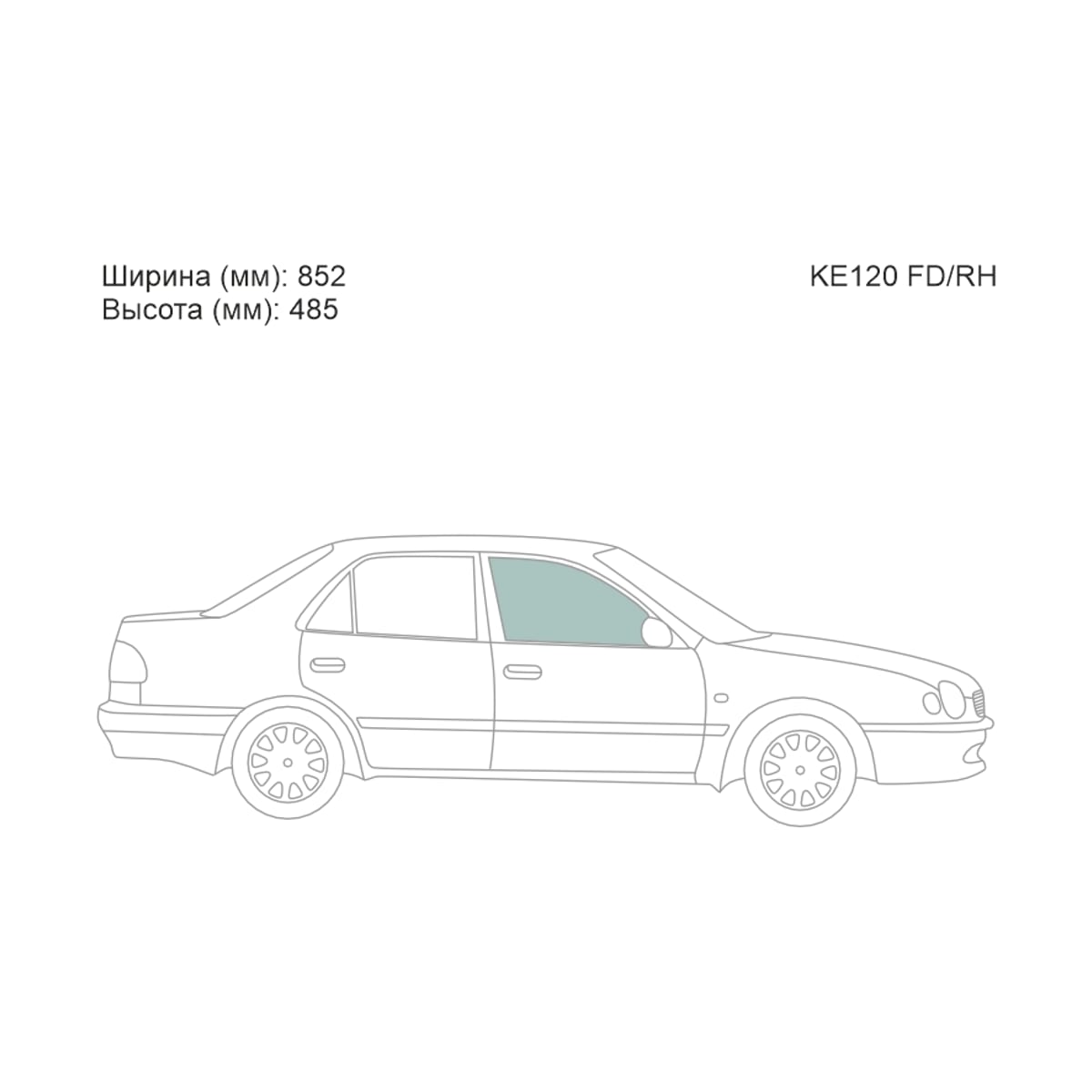 XYG Стекло боковое опускное (Спереди/ Справа/ Цвет зеленый) Toyota Corolla (E110) 95-01 / Sprinter 95-00 KE120FD/RH
