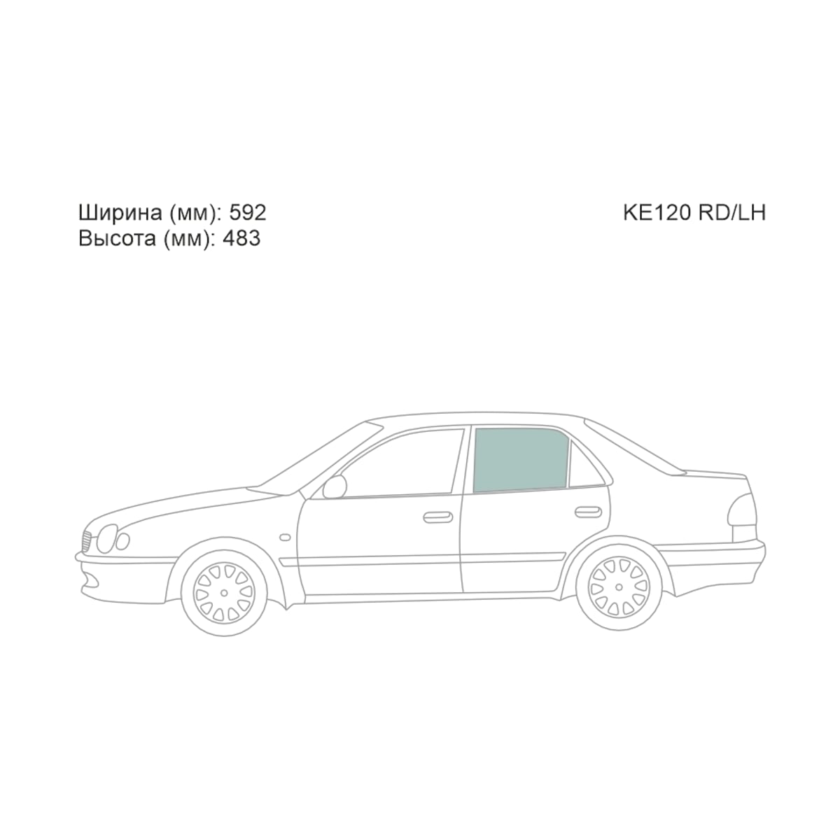 XYG Стекло боковое опускное (Сзади/ Слева/ Цвет зеленый) Toyota Corolla (E110) 95-01 KE120RD/LH