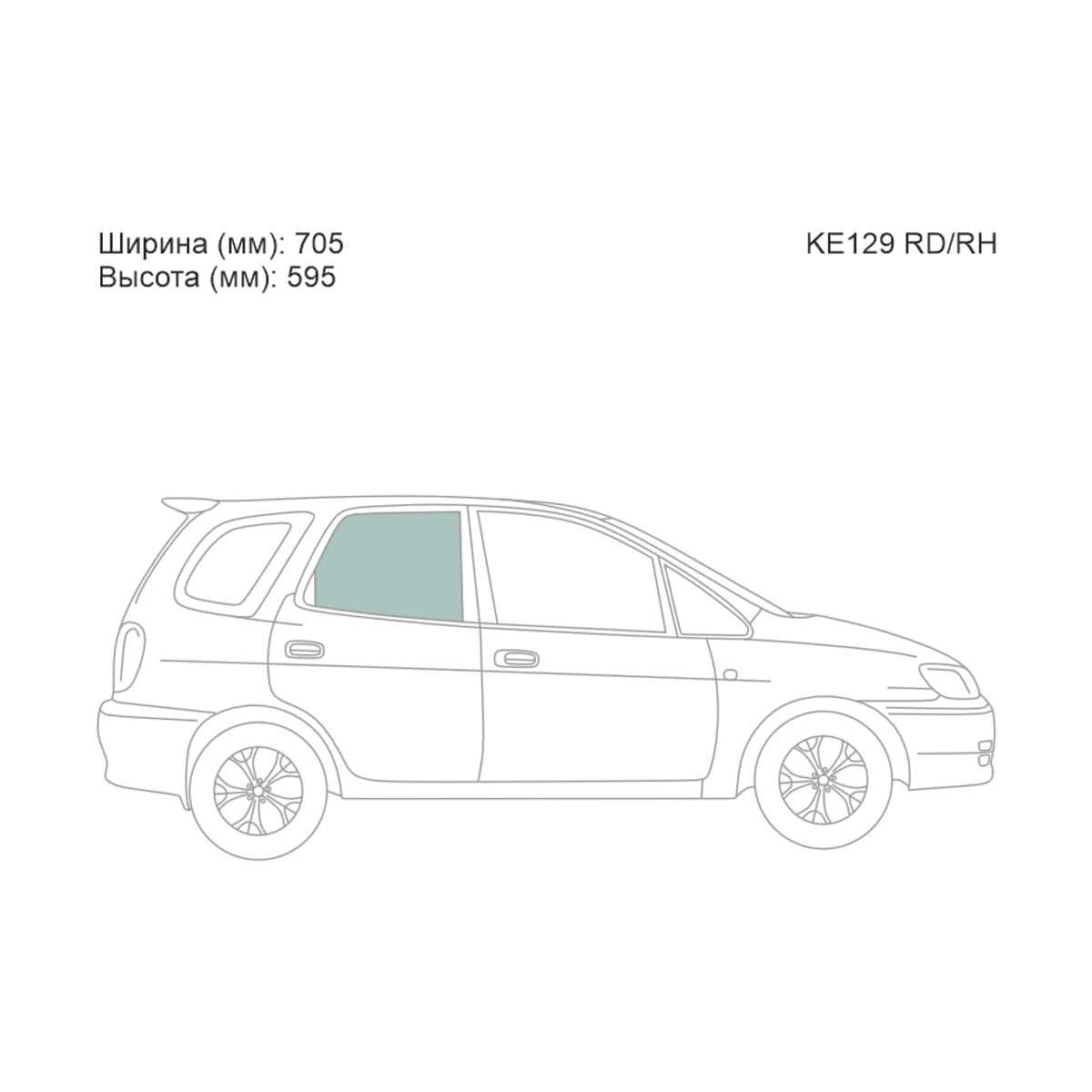 XYG Стекло боковое опускное (Сзади/ Справа/ Цвет зеленый) Toyota Corolla Spacio (E110) 97-01 KE129RD/RH