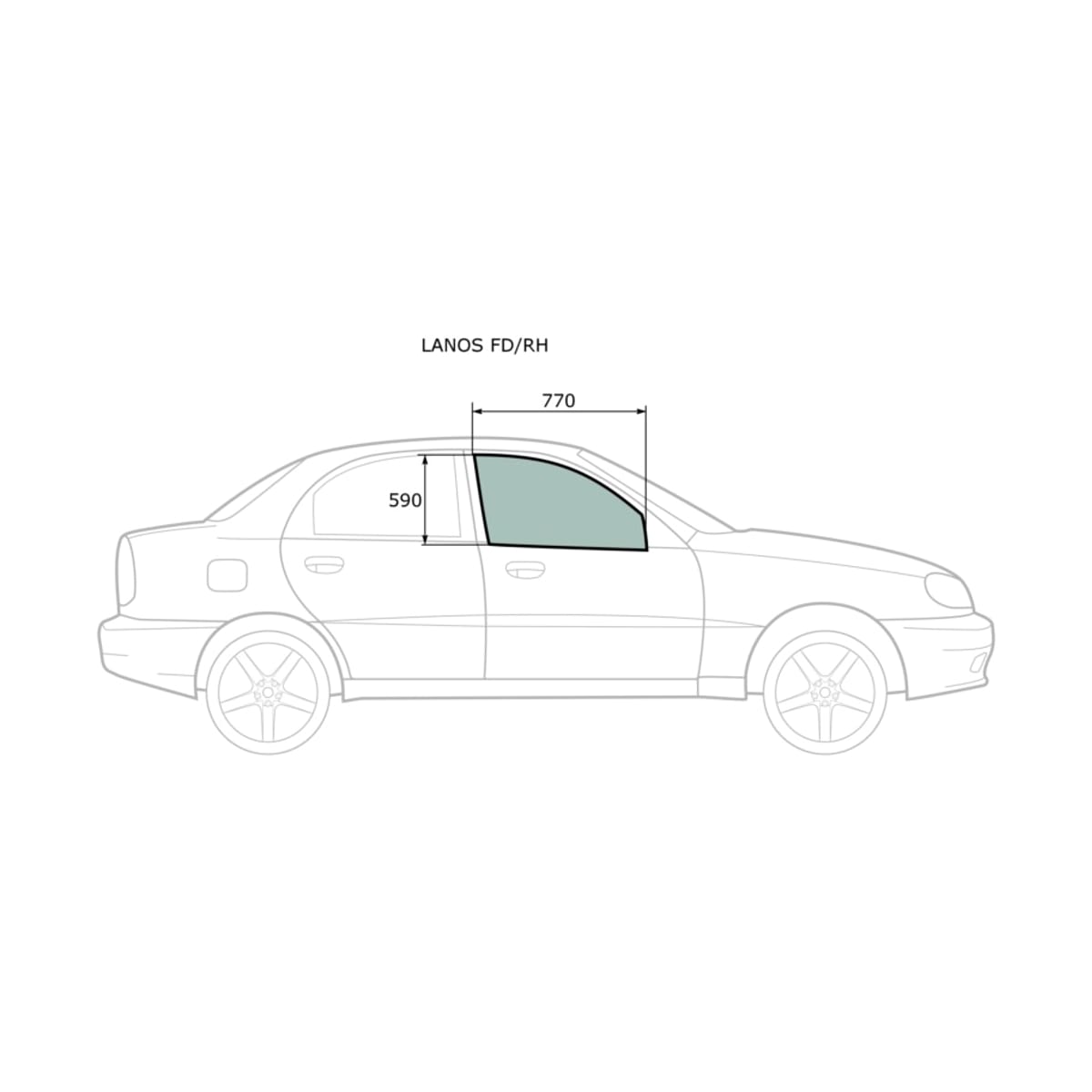 XYG Стекло боковое опускное (Спереди/ Справа/ Цвет зеленый) Chevrolet Lanos 05-09 / Daewoo Lanos 97-08
