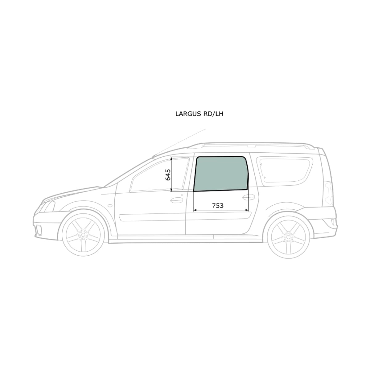 Деталь Стекло боковое опускное (Сзади/ Слева/ Цвет зеленый) LADA Largus 12-21 / Dacia Logan 04-08 XYG