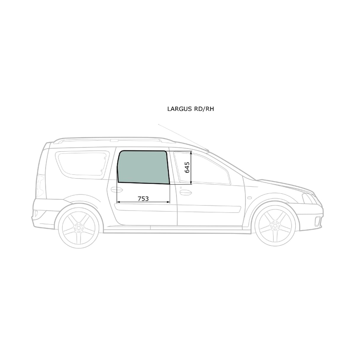 Деталь Стекло боковое опускное (Сзади/ Справа/ Цвет зеленый) LADA Largus 12-21 / Dacia Logan 04-08 XYG