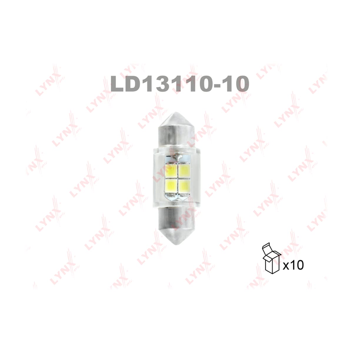 LYNXAUTO Лампа светодиодная LED C10W T11x31 12V SV8,5-8 SMDx4 6800K LD1311010