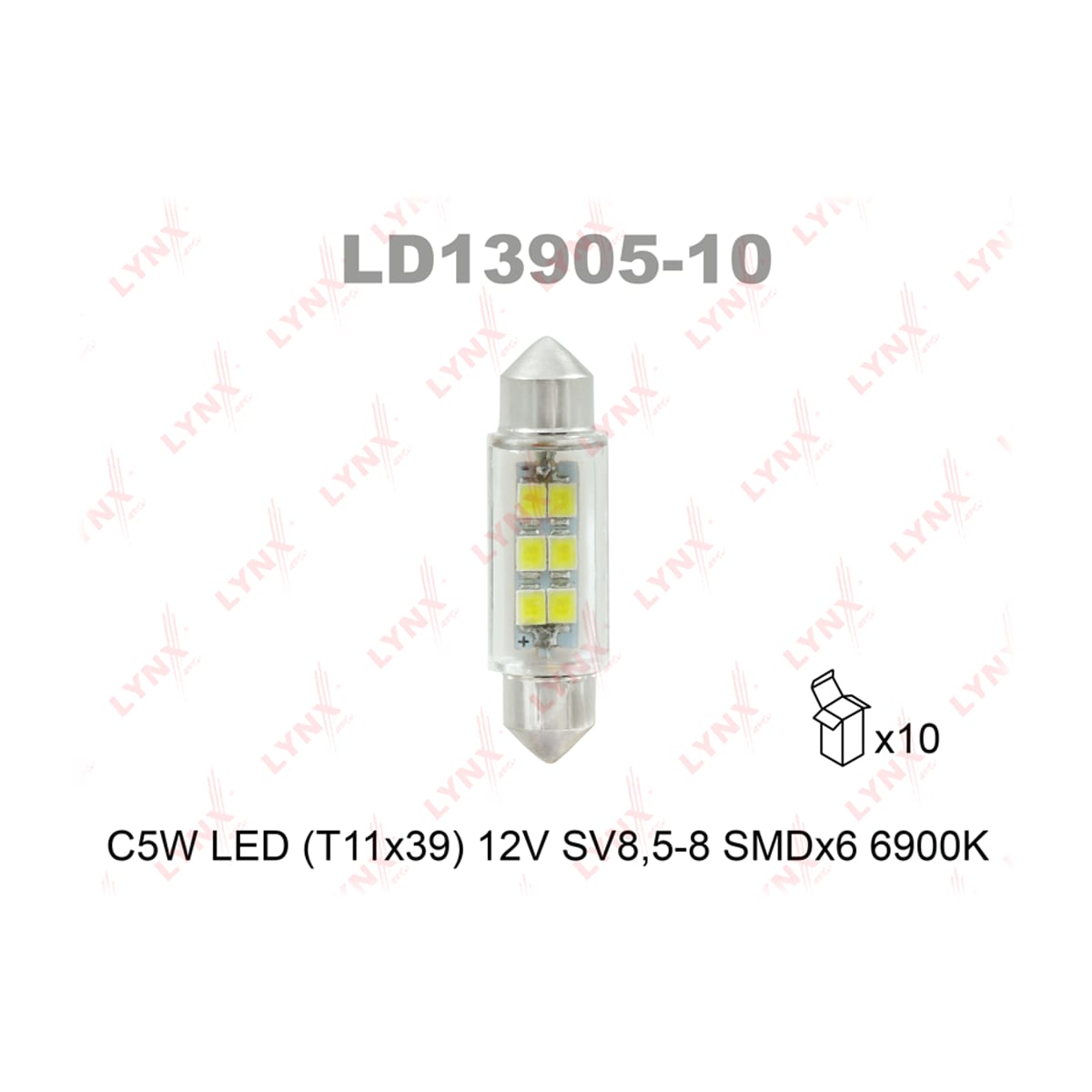 LYNXAUTO Лампа светодиодная LED C5W T11x39 12V SV8,5-8 SMDx6 6900K LD1390510