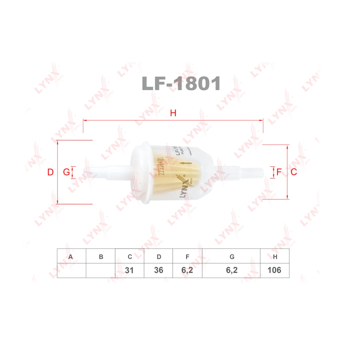 LYNXAUTO Фильтр топливный LADA 2101-07/2108-099/2113-15/NIVA 2121/2131/GAZELLE/SOBOL LF1801