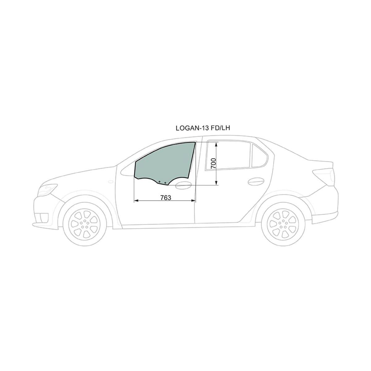 XYG Стекло боковое опускное (Спереди/ Слева/ Цвет зеленый) Renault Logan 14-22 / Sandero 14-22