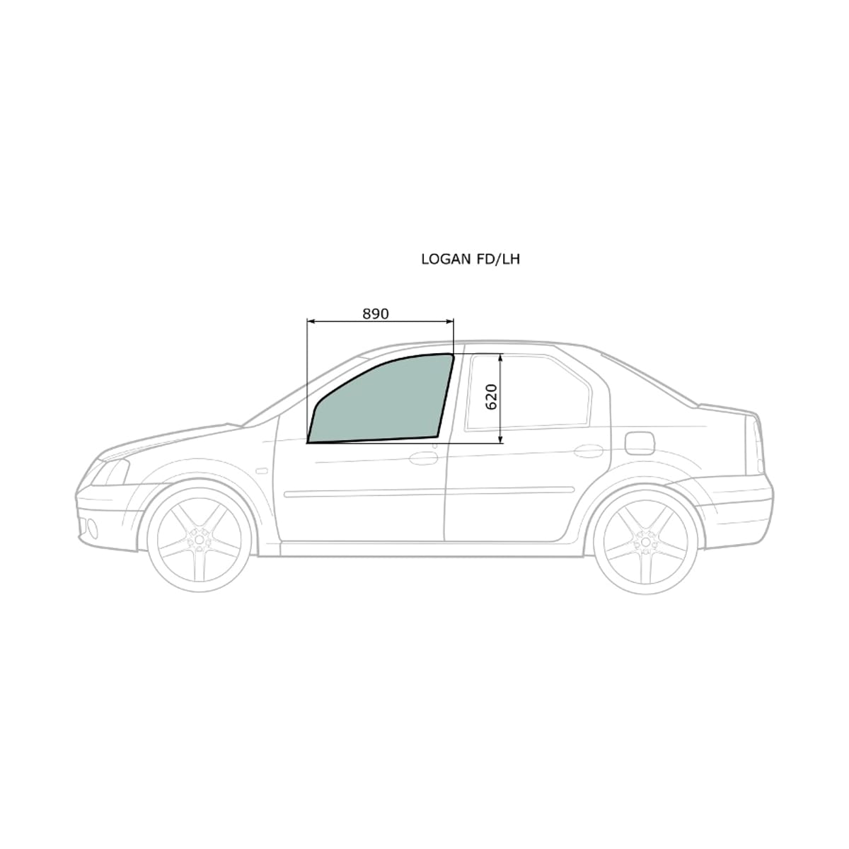 Деталь Стекло боковое опускное (Спереди/ Слева/ Цвет зеленый) LADA Largus 12- / Renault Logan 04-16 XYG