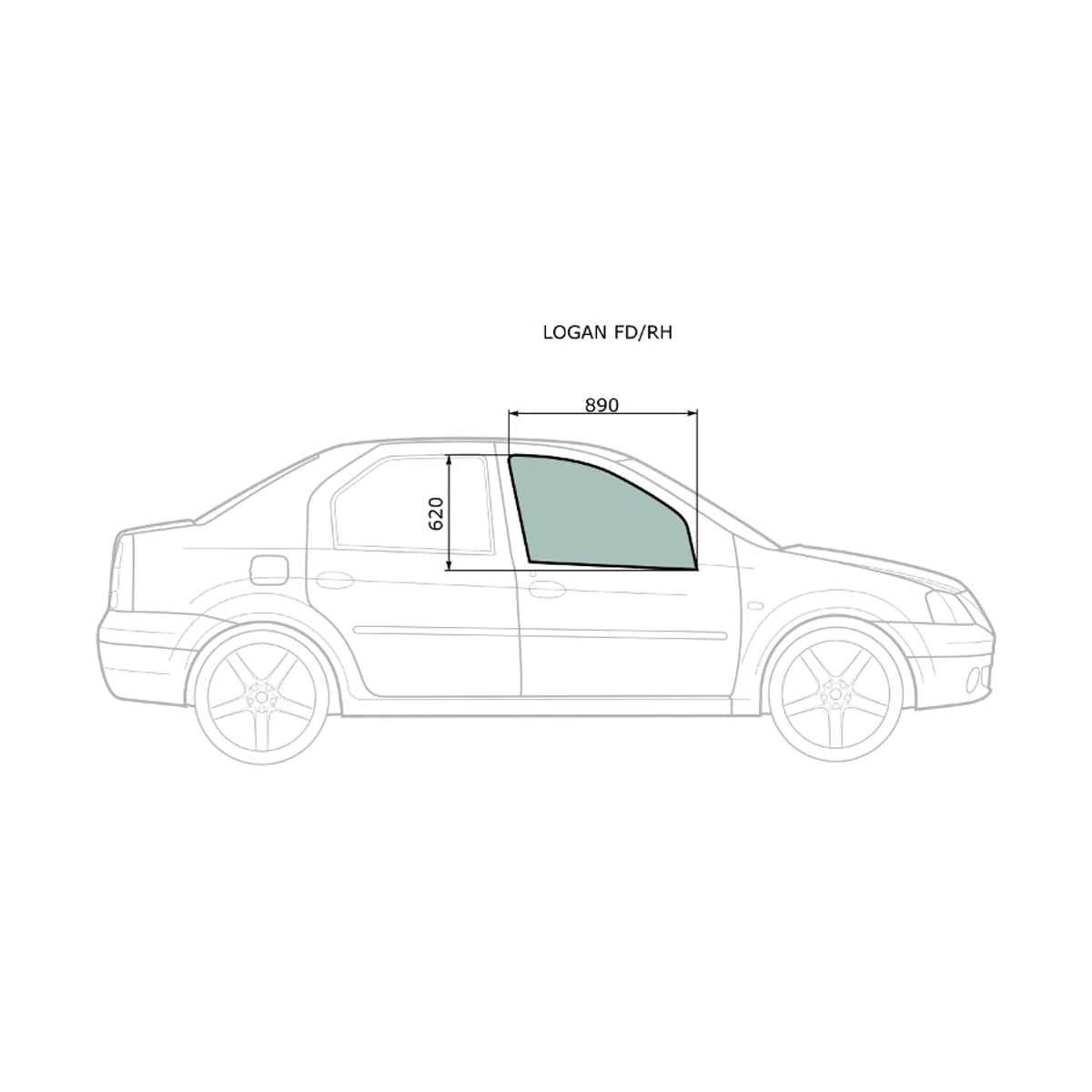 XYG Стекло боковое опускное (Спереди/ Справа/ Цвет зеленый) LADA Largus 12- / Renault Logan 04-16