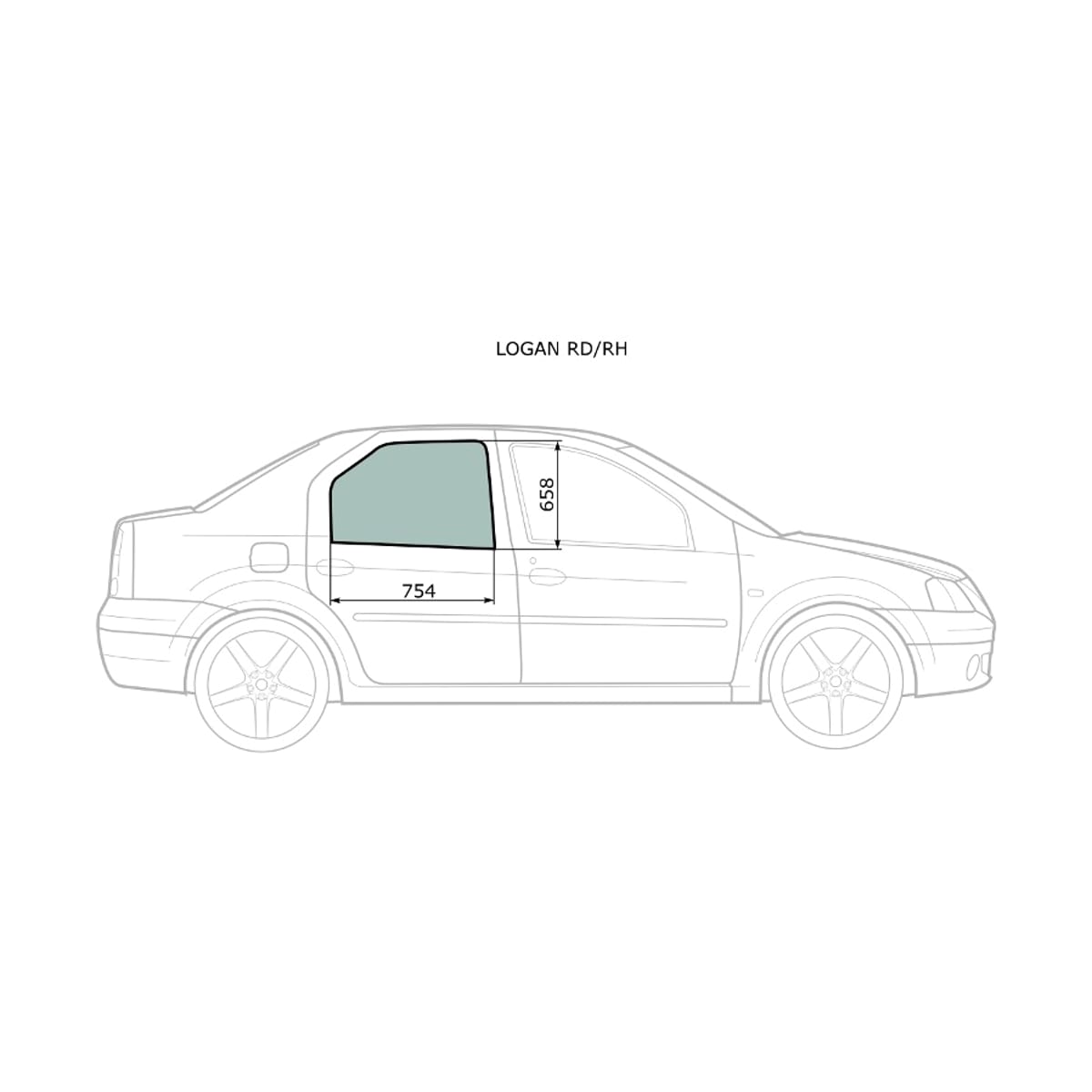 XYG Стекло боковое опускное (Сзади/ Справа/ Цвет зеленый) Renault Logan 04-16 / Dacia Logan 04-08