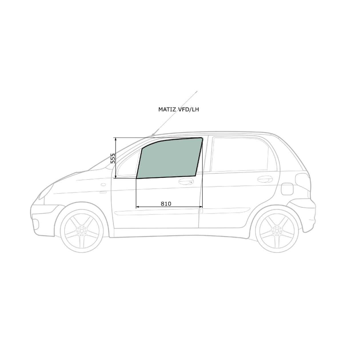 XYG Стекло боковое опускное (Спереди/ Слева/ Цвет зеленый) Chevrolet Matiz 04-05 / Daewoo Matiz 97-15 MATIZVFD/LH