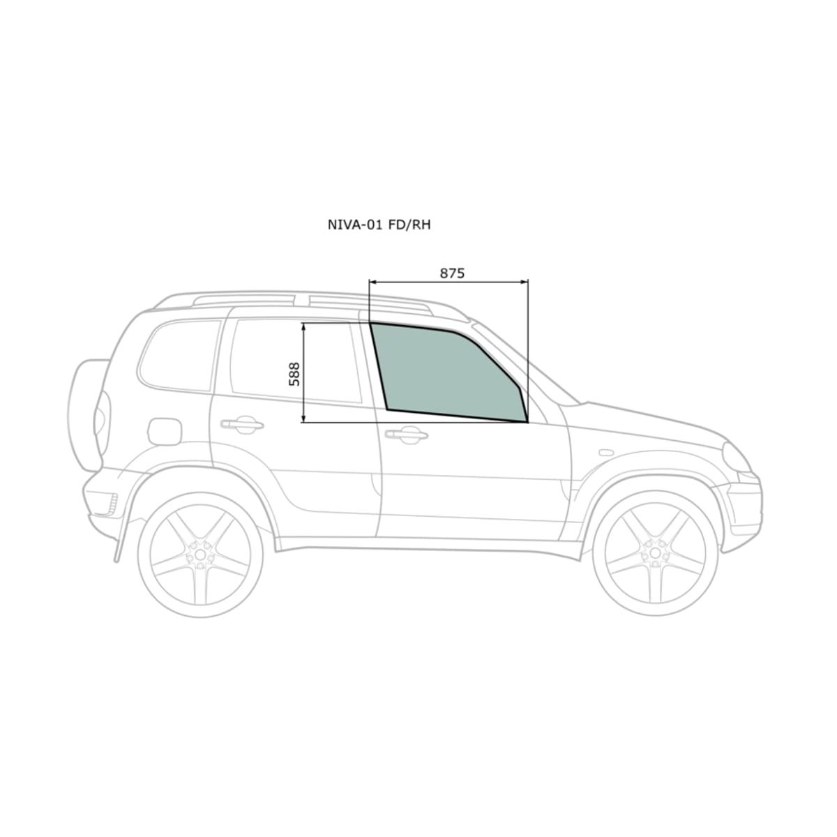 XYG Стекло боковое опускное (Спереди/ Справа/ Цвет зеленый) Chevrolet Niva 98- / LADA Niva Travel 20-26