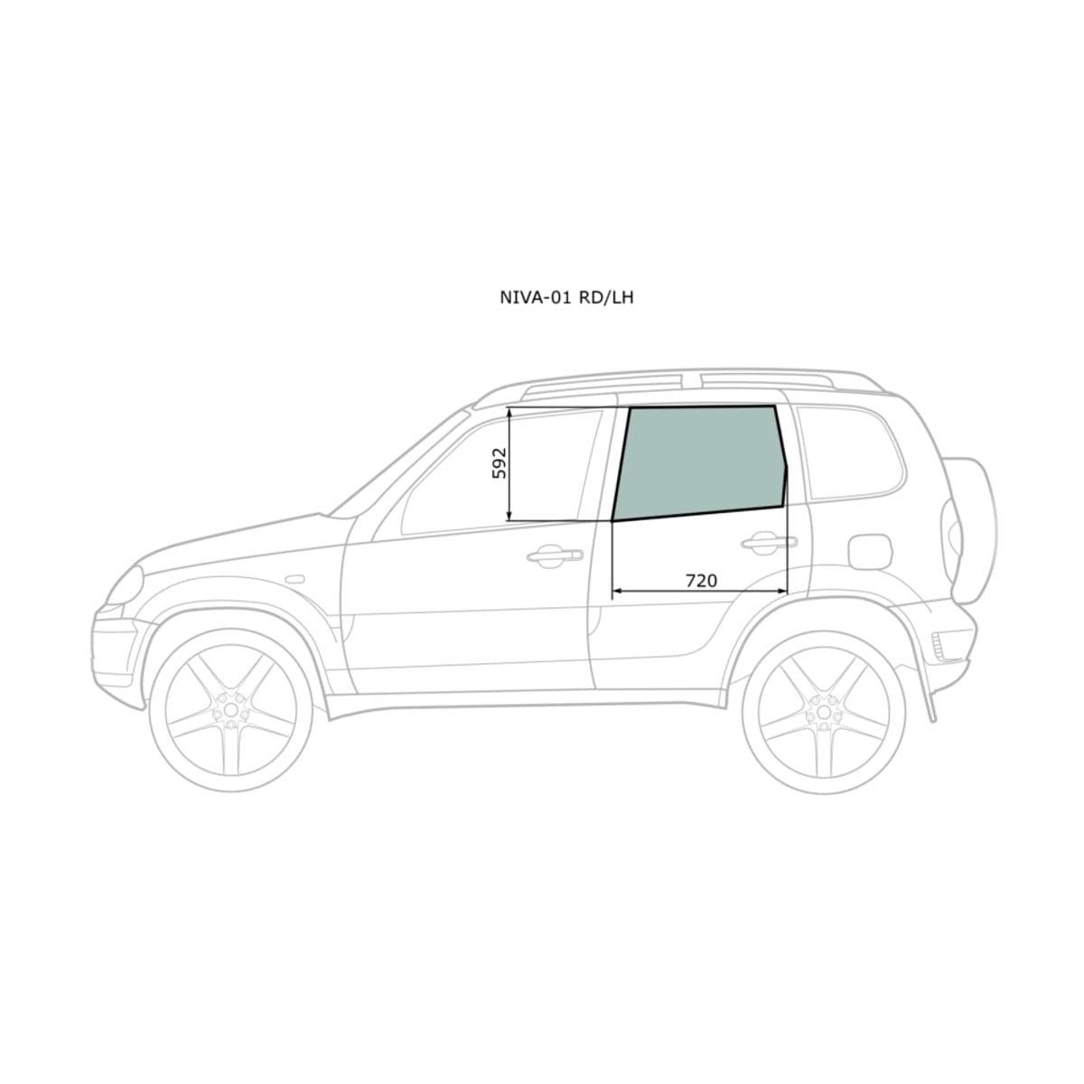 XYG Стекло боковое опускное (Сзади/ Слева/ Цвет зеленый) Chevrolet Niva 98- / LADA Niva Travel 20-26