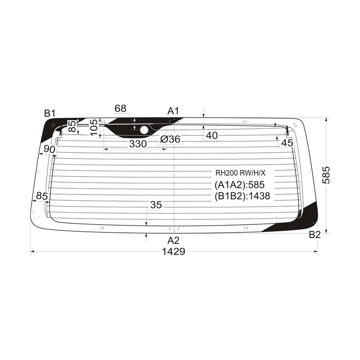 XYG Стекло заднее (Цвет зеленый/ Обогрев) Toyota Hiace 04-20 RH200RW/H/X