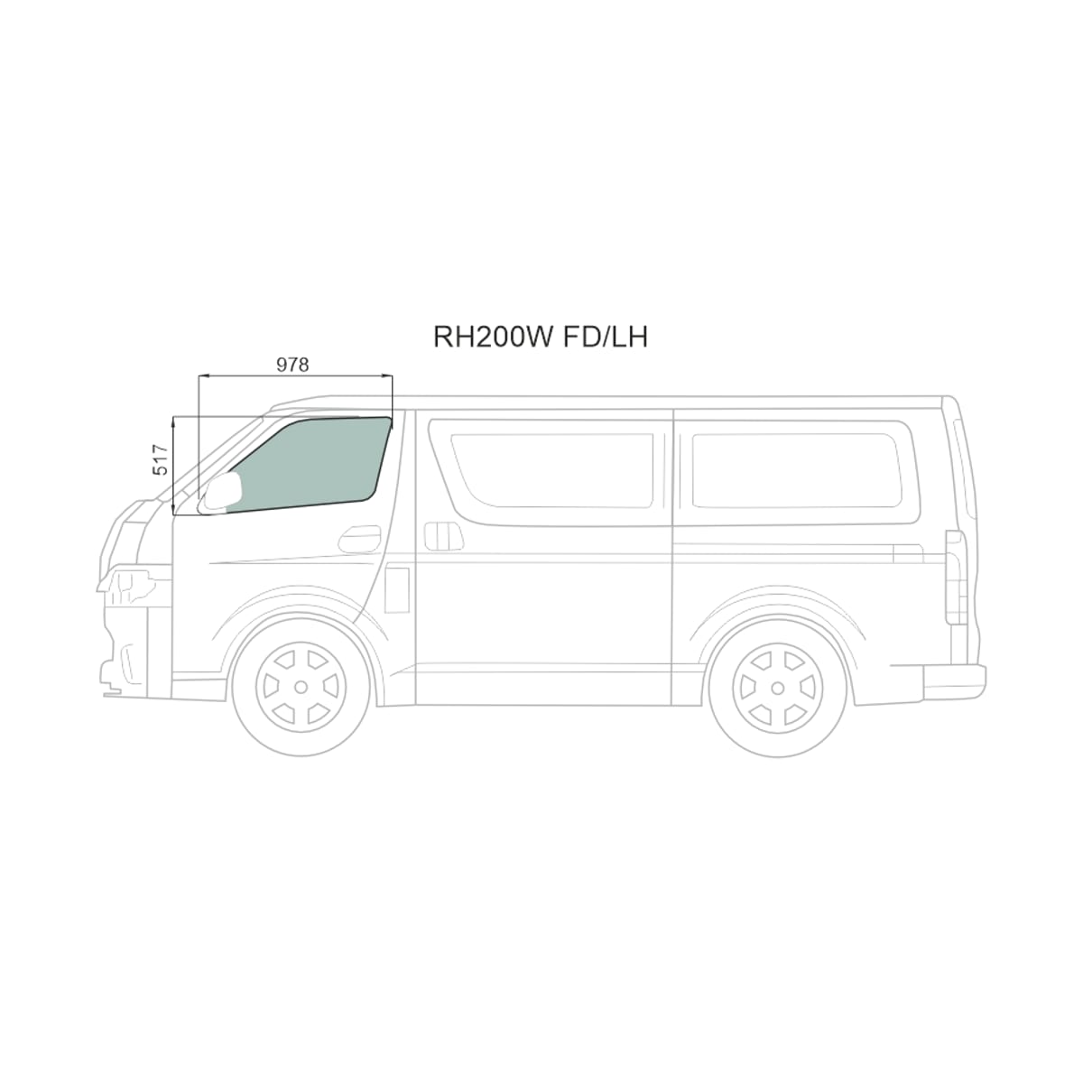 XYG Стекло боковое опускное (Спереди/ Слева/ Цвет зеленый) Toyota Hiace 04-20