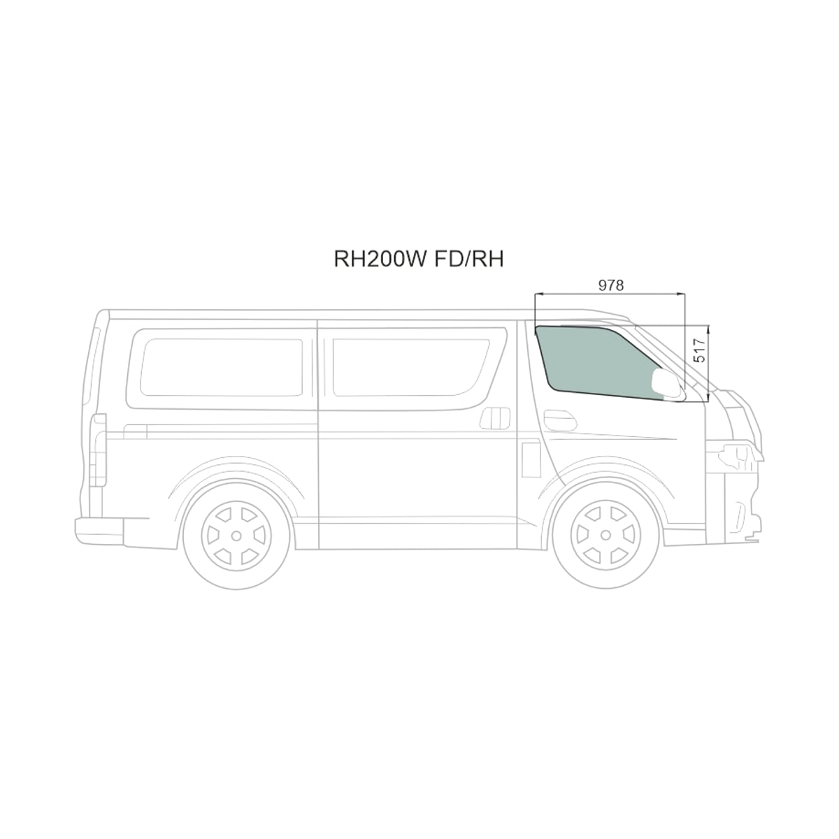 XYG Стекло боковое опускное (Спереди/ Справа/ Цвет зеленый) Toyota Hiace 04-20