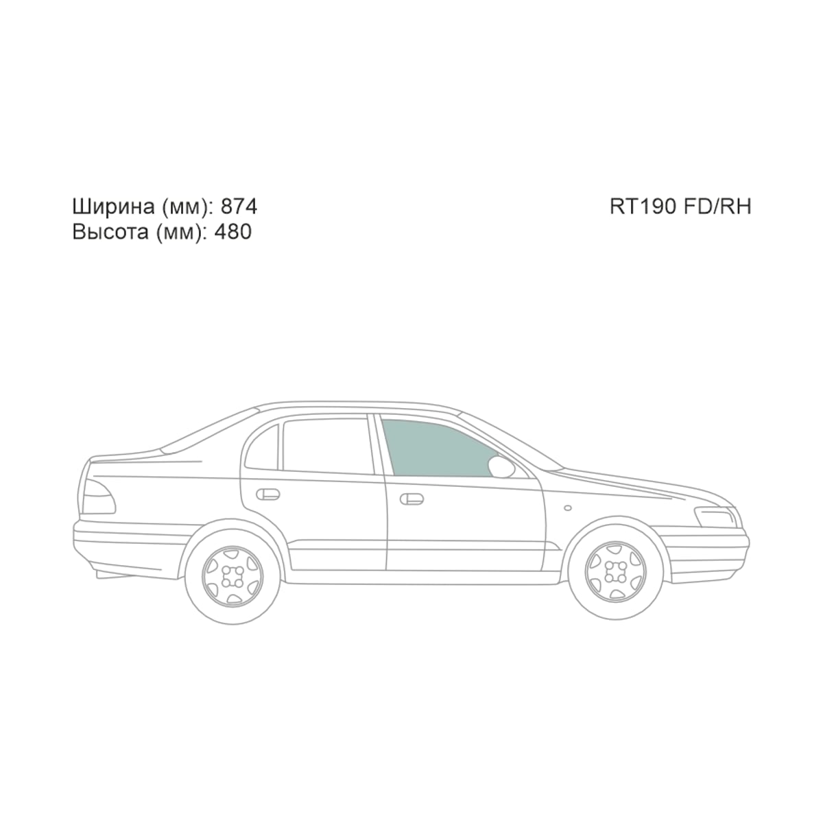 XYG Стекло боковое опускное (Спереди/ Справа/ Цвет зеленый) Toyota Caldina (T190) 92-02 / Carina E 92-98