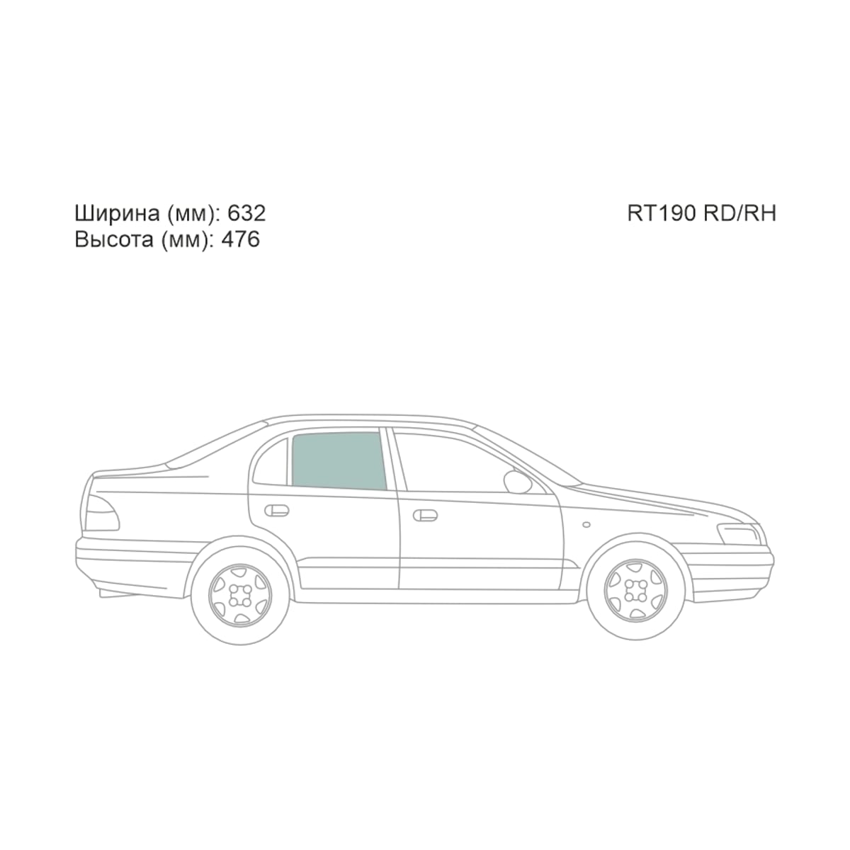 XYG Стекло боковое опускное (Сзади/ Справа/ Цвет зеленый) Toyota Carina E 92-98 / Corona 92-96 RT190RD/RH