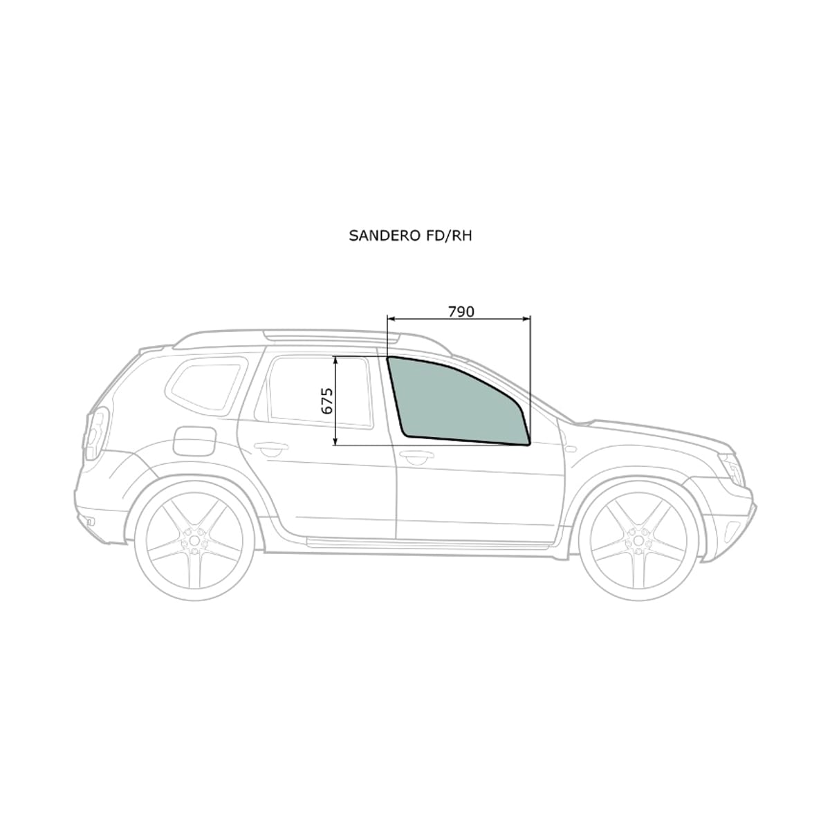 XYG Стекло боковое опускное (Спереди/ Справа/ Цвет зеленый) Nissan Terrano 14-22 / Renault Duster 10-21 SANDEROFD/RH