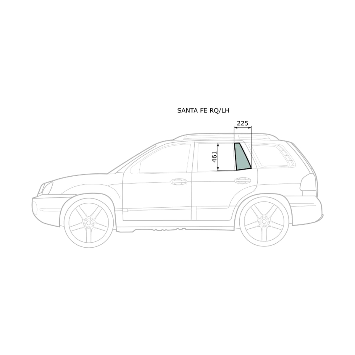 XYG Стекло форточки (Сзади/ Слева/ Цвет зеленый) Hyundai Santa Fe 00-06 / Santa Fe Classic 07-13 SANTAFERQ/LH