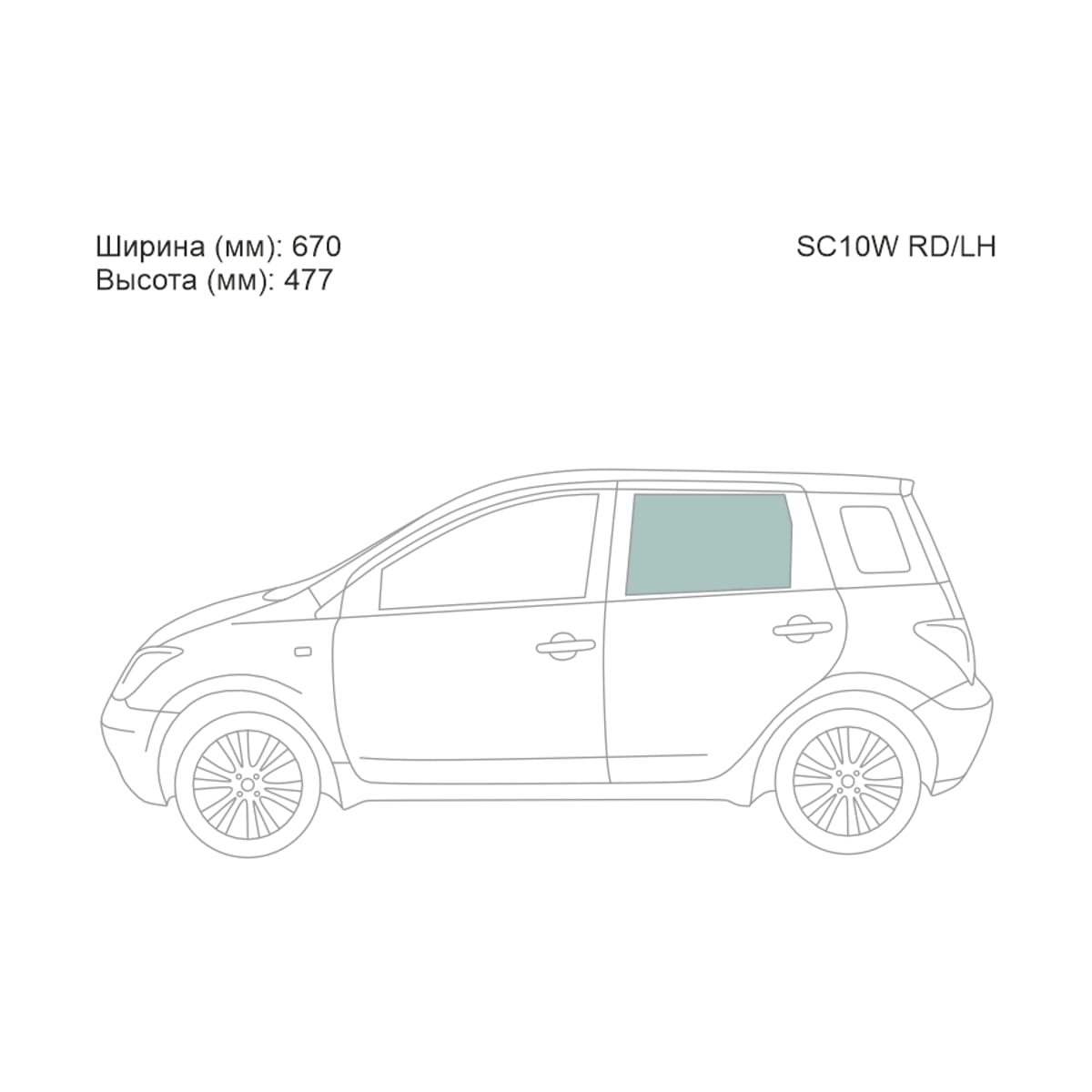 XYG Стекло боковое опускное (Сзади/ Слева/ Цвет зеленый) Scion xA 04-06 / Toyota Ist 02-07 SC10WRD/LH
