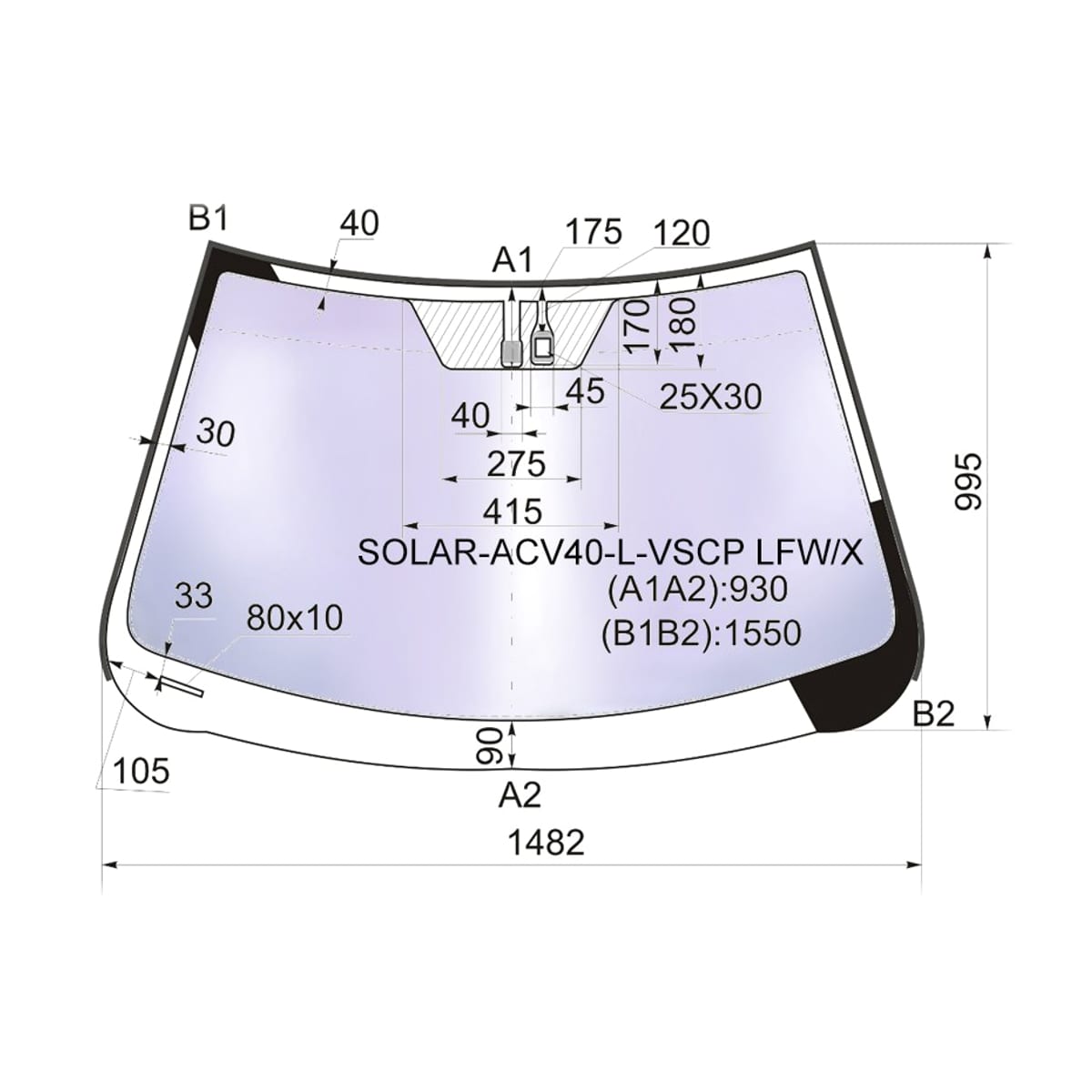 XYG Стекло лобовое (Атермальное/ Датчик дождя/ Молдинг) Toyota Camry (XV40) 06-11 / Aurion 06-12 SOLARACV40LVSCPLFW/X