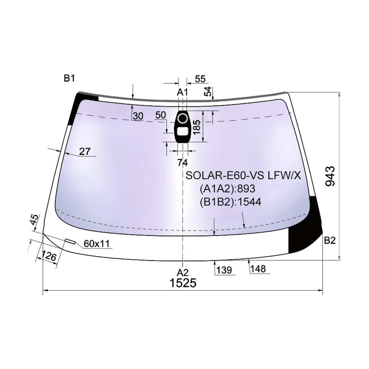 XYG Стекло лобовое (Атермальное/ Датчик дождя/ Молдинг) BMW 5-Series 03-07 SOLARE60VSLFW/X