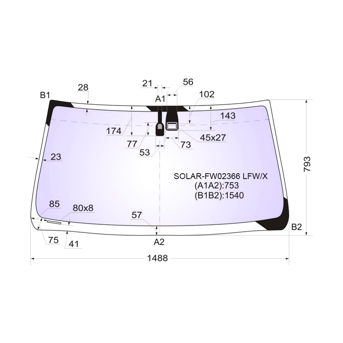 XYG Стекло лобовое (Атермальное/ Датчик дождя) Toyota Land Cruiser Prado (J120) 02-07 / Lexus GX 02-09 SOLARFW02366LFW/X