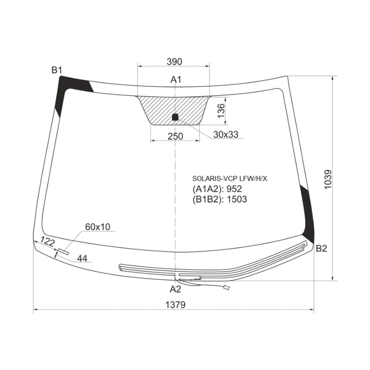 Деталь Стекло лобовое (Обогрев щеток) Hyundai Solaris 10-17 / Kia Rio 11-17 XYG