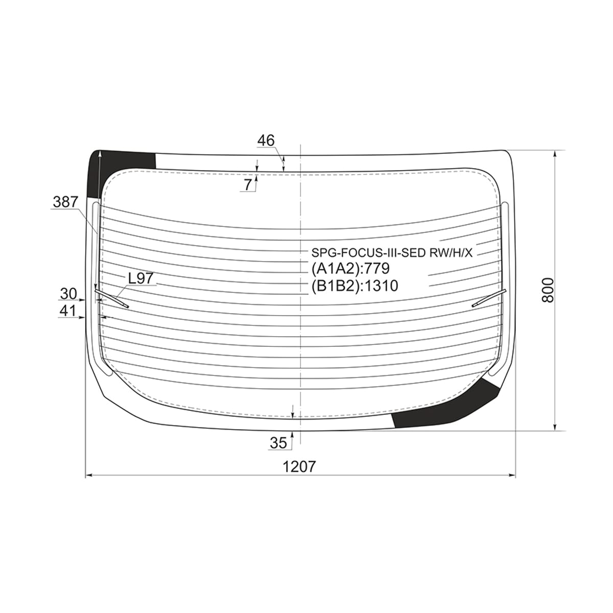SAT Стекло заднее (Цвет зеленый/ Обогрев/ 4D SED) Ford Focus 10-19 SPGFOCUSIIISEDRW/H/X