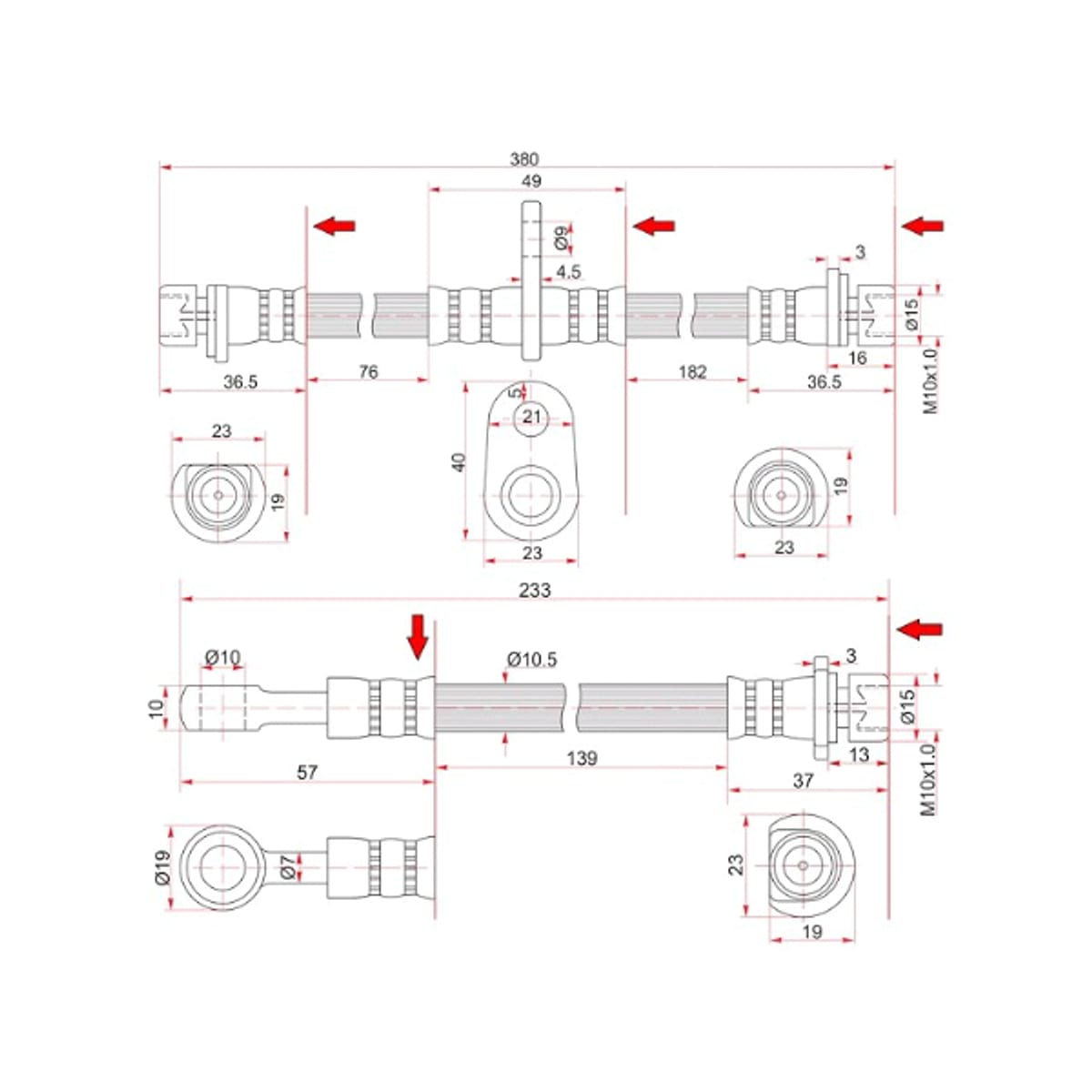 SAT Шланг тормозной Honda Accord 89-94 / Inspire 92-95 (Сзади/ Справа=Слева/ Комплект 2 шт)