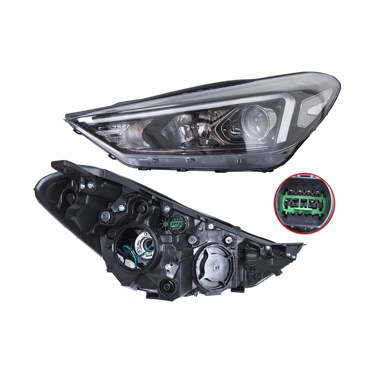 Деталь Фара Hyundai Tucson 18-21 (Слева/ Галоген/ ДХО/ С электрокорректором) SAT