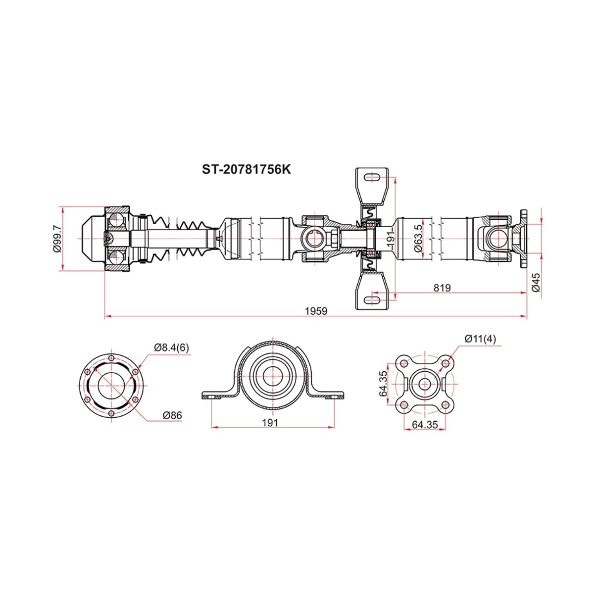 SAT Вал карданный Chevrolet Captiva 06-15 / Opel Antara 06-15