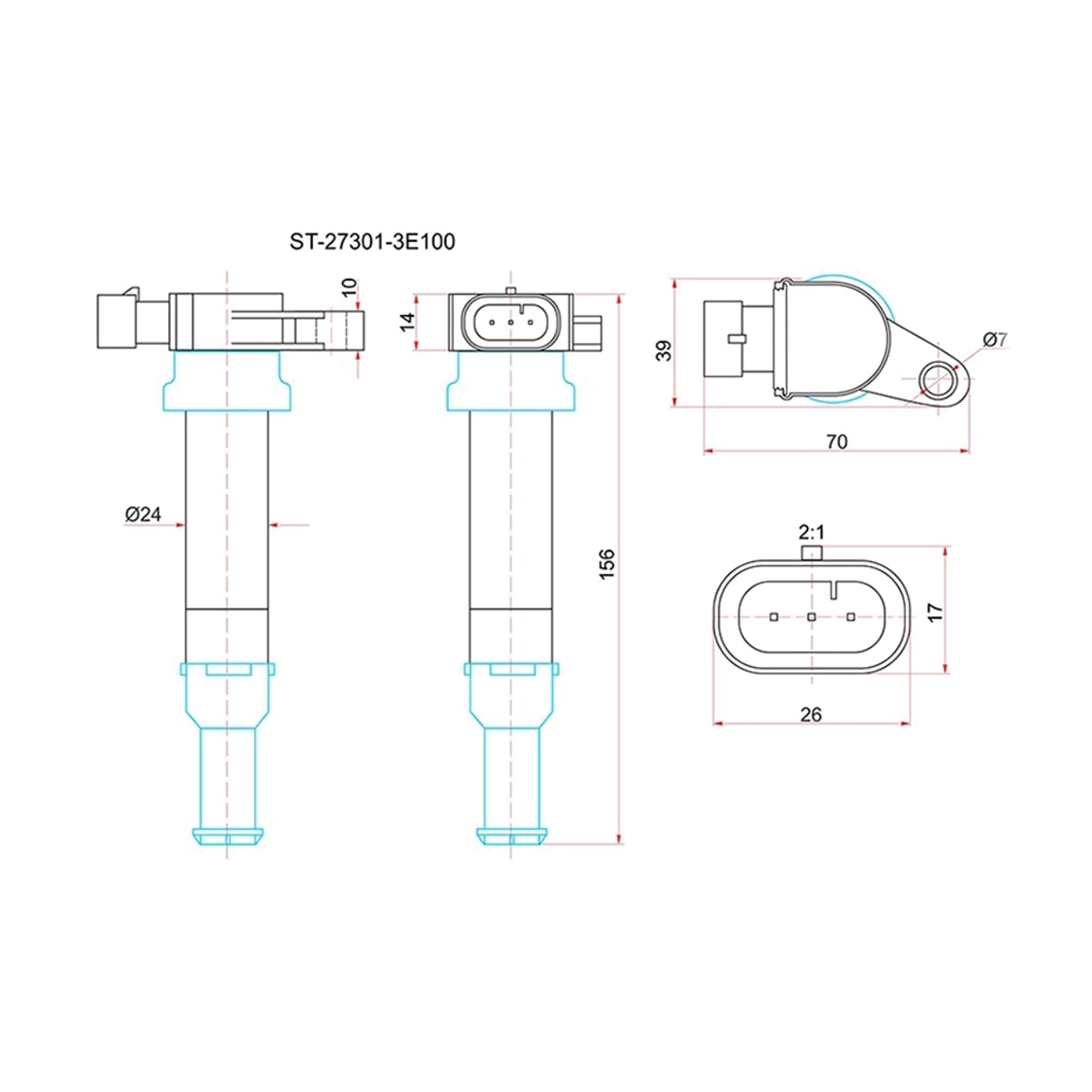 SAT Катушка зажигания Hyundai Santa Fe 00-12 / Kia Carnival 06-14 D4BB ST273013E100