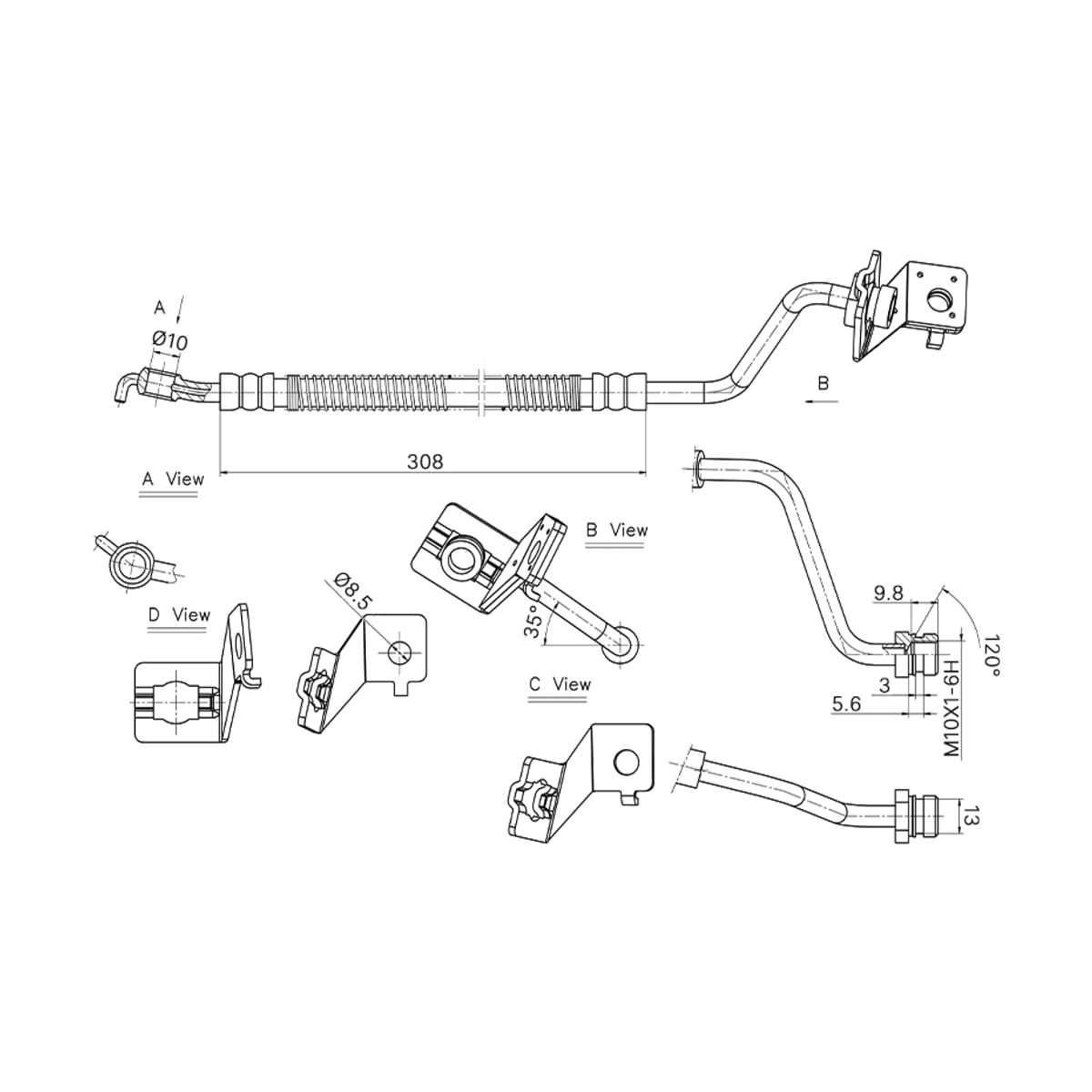 SAT Шланг тормозной Hyundai Santa Fe 05-12 / Kia Sorento 09-21 (Сзади/ Справа) ST320368