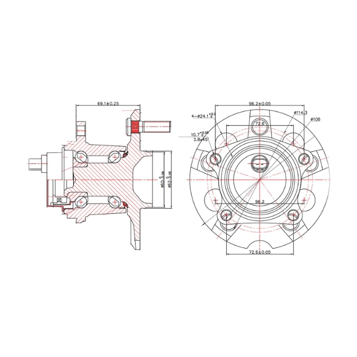 SAT Ступичный узел Toyota RAV4 (CA20) 00-03 / Chery Tiggo T11 05-16 (ABS/ Справа=Слева/ Сзади/ 2WD)
