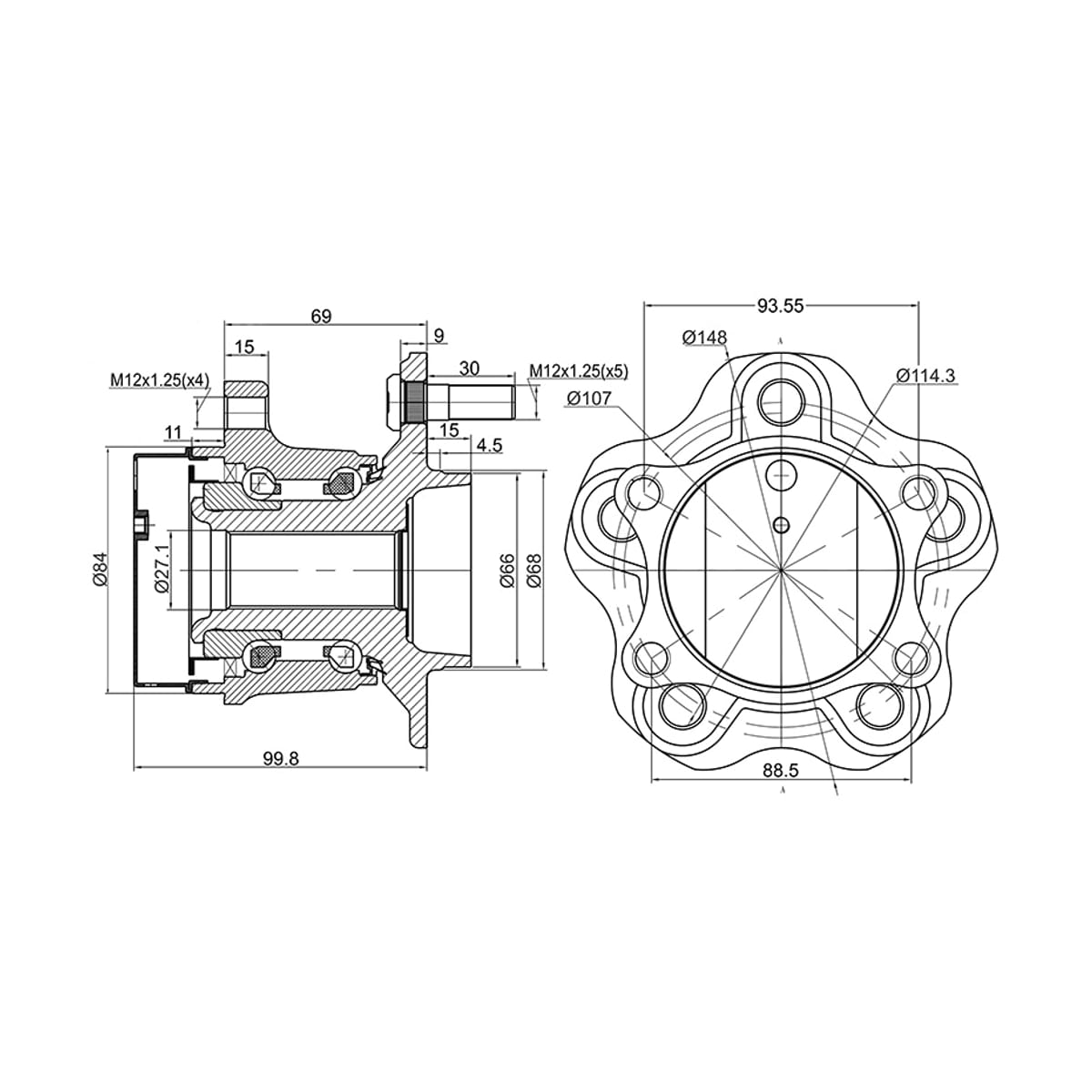 SAT Ступичный узел Nissan Qashqai 06-22 / Serena 05-16 (ABS/ Справа=Слева/ Сзади/ 2WD) ST43202JG000