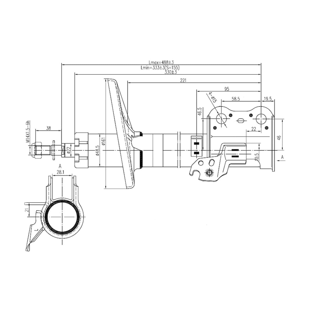 SAT Стойка передняя Toyota Avensis (T220) 97-03 / Caldina 92-02 (Слева) ST4852029205