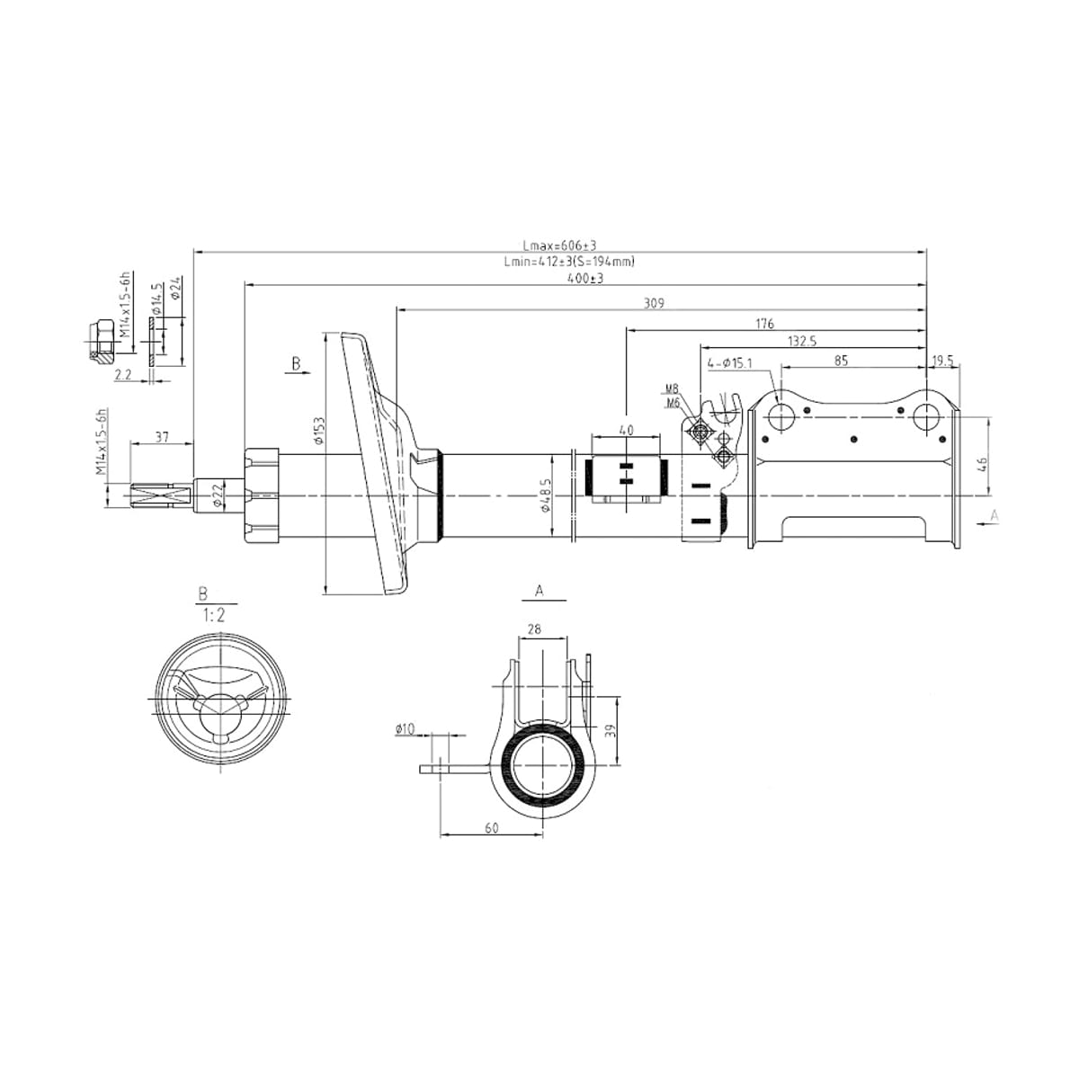 SAT Стойка задняя Toyota Avensis (T220) 97-03 / Caldina 92-02 (Справа)