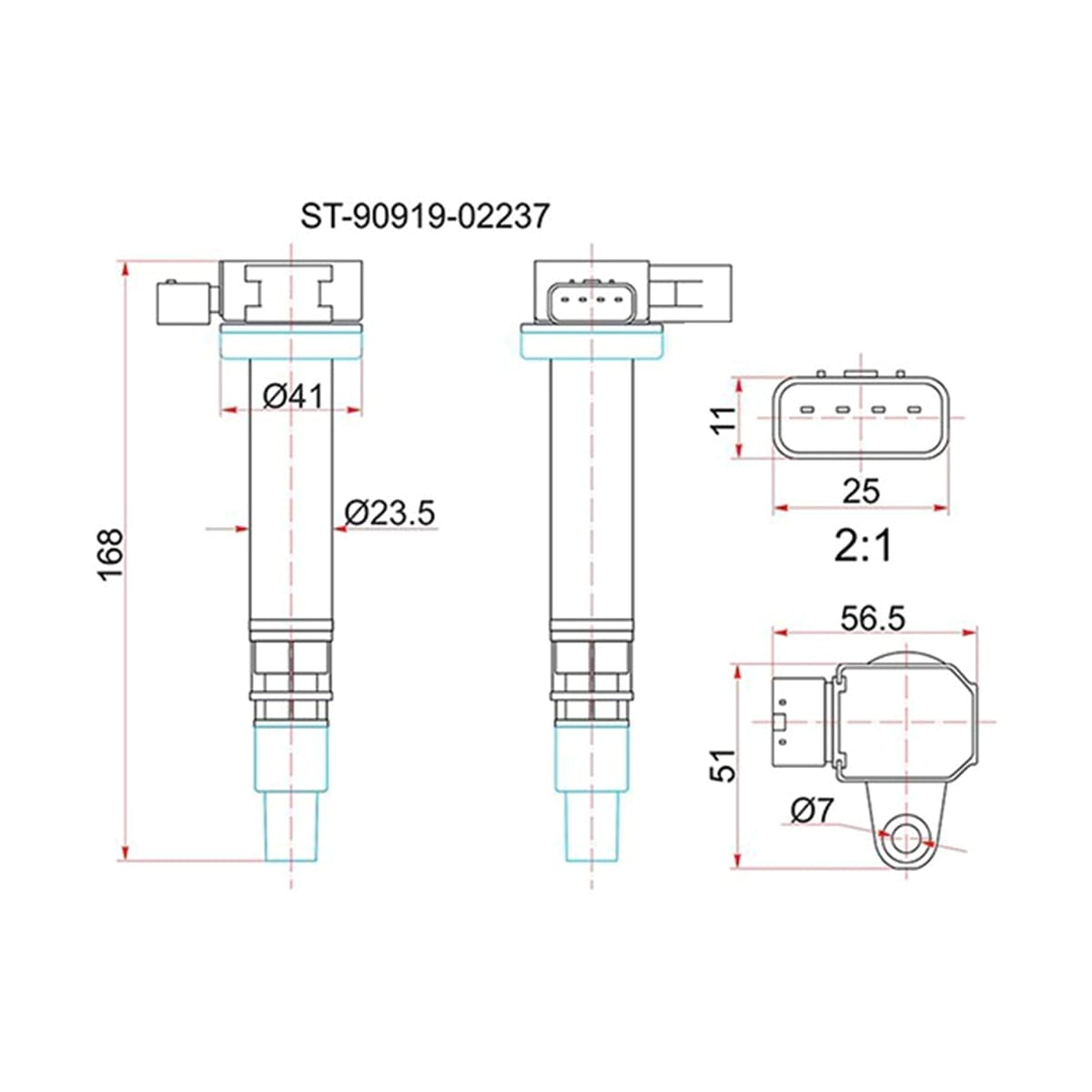 SAT Катушка зажигания Toyota Hiace 96-07 / Land Cruiser Prado 02-09 2RZFE;3RZFE;3RZFPE ST9091902237