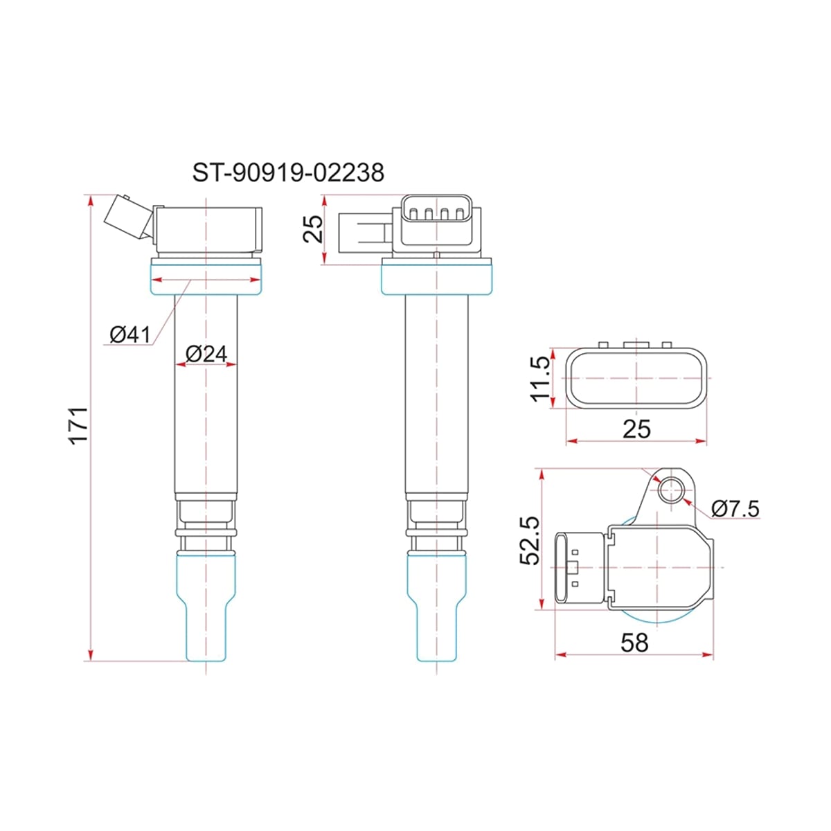 SAT Катушка зажигания Toyota Corolla (E120) 00-07 / Corolla Fielder 00-06 2ZZGE ST9091902238