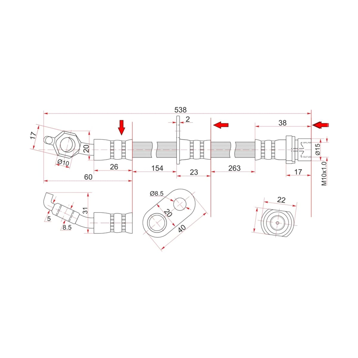 SAT Шланг тормозной (Спереди/ Справа) Lexus RX 97-03 / Toyota Camry 86-02