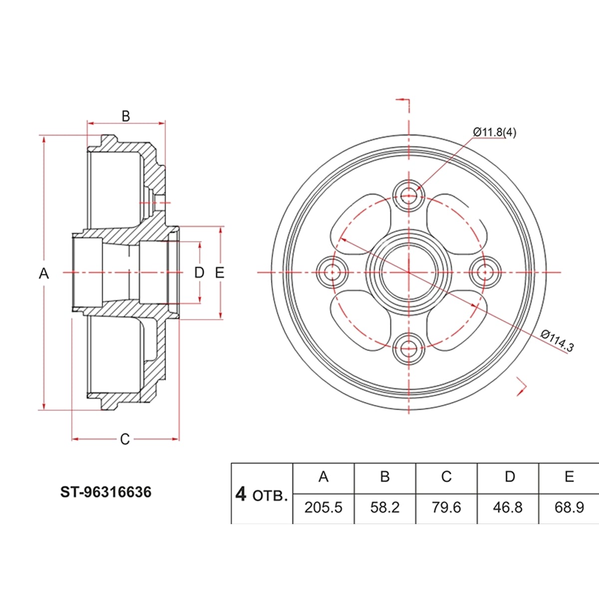 SAT Барабан тормозной (Сзади) Chevrolet Matiz 05-10 / Daewoo Matiz 97-00 ST96316636