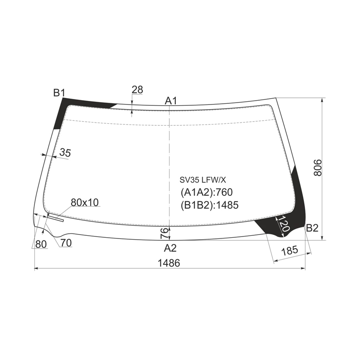 XYG Стекло лобовое Toyota Camry Europe/Russia (XV10) 91-96 / Camry UAE 91-96 SV35LFW/X