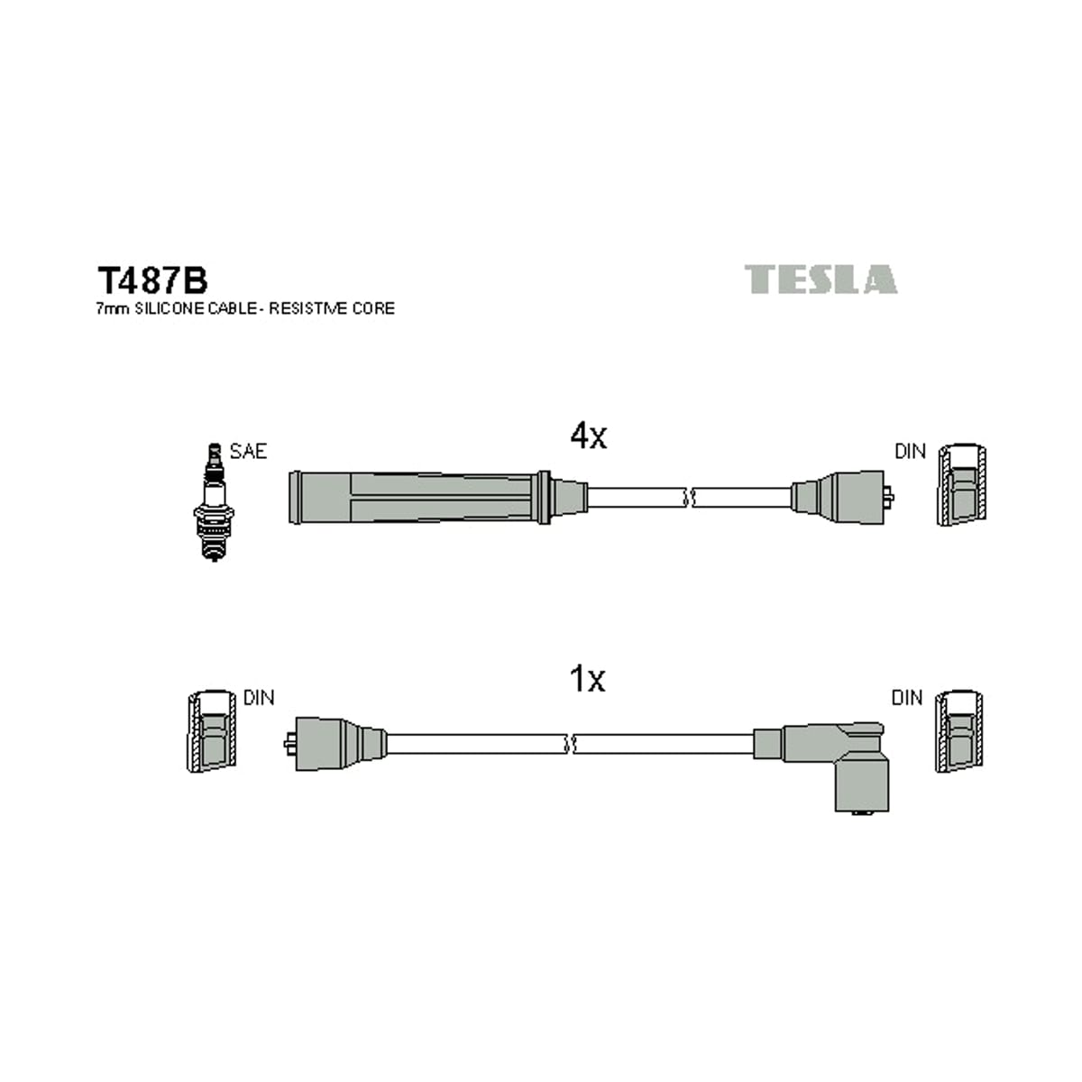TESLA Комплект высоковольтных проводов T487B