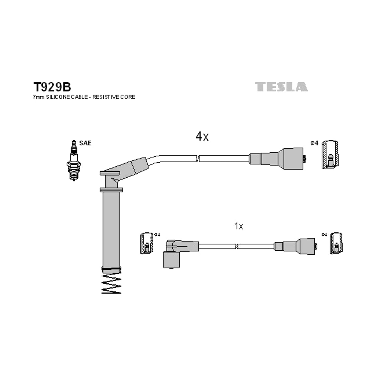 TESLA Комплект высоковольтных проводов T929B