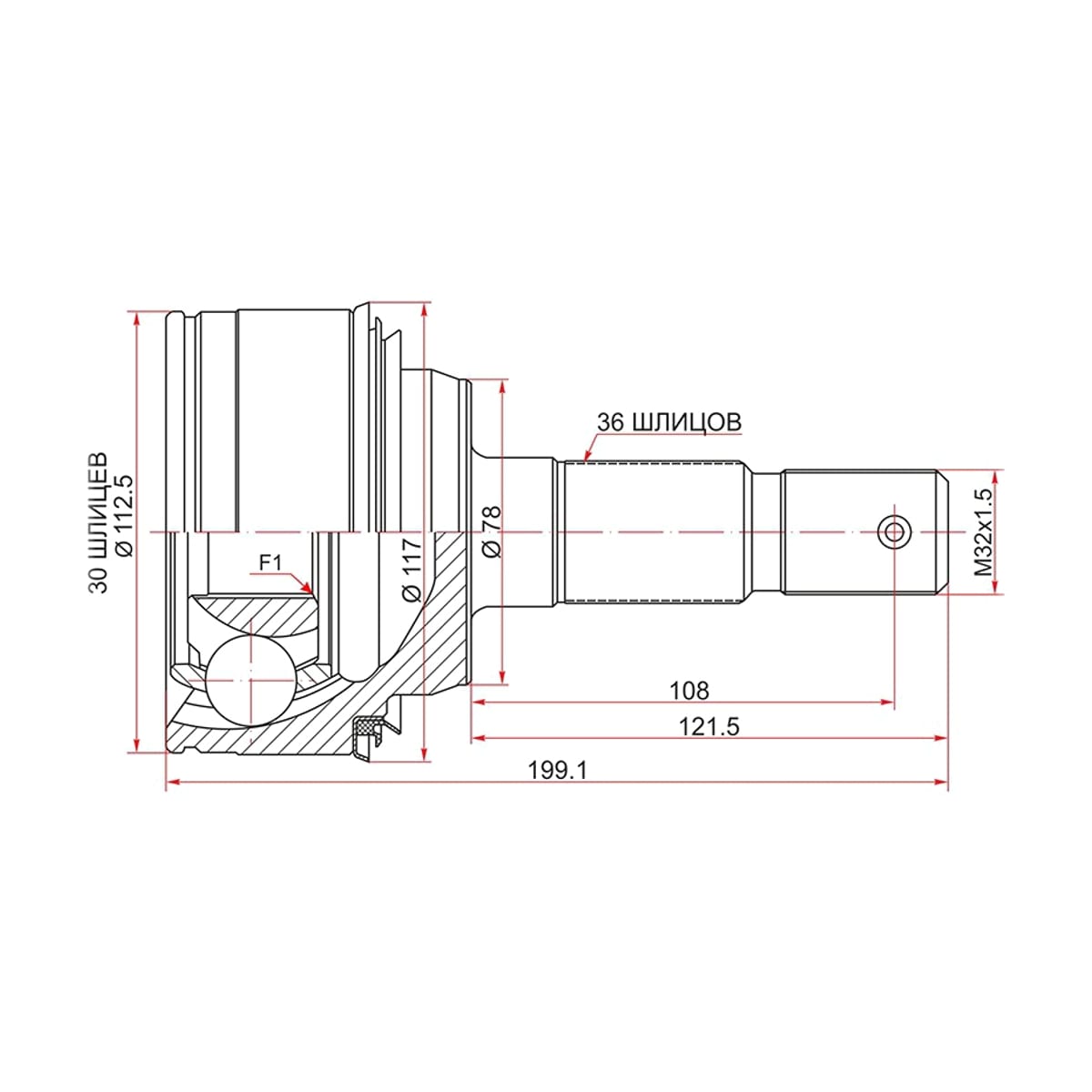 SAT Шрус (Спереди/ Наруж) Toyota Land Cruiser (J200,J300) 07- / Lexus LX 07-23 TO204