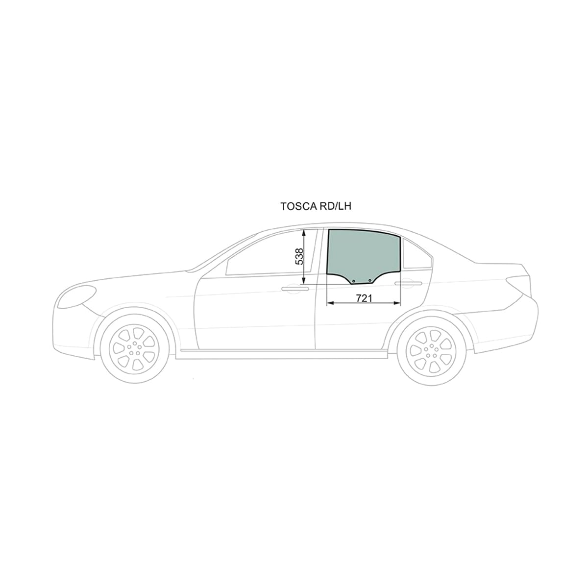 Деталь Стекло боковое опускное (Сзади/ Слева/ Цвет зеленый) Chevrolet Epica 06-13 / Daewoo Tosca 06-11 XYG